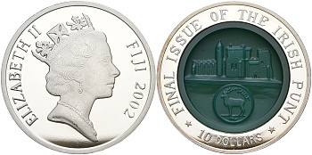 Фиджи 10 долларов 2002 последний выпуск ирландский фунт, резьба серебро PROOF 1071-5-52