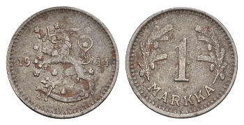 Финляндия 1 марка 1944 KM 30b железо 4647-421