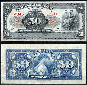 Перу 50 солей 1947 девушка с овечкой Pick 68A a  бумага   451-801-3