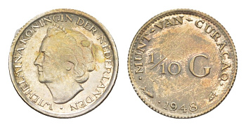 Кюрасао 1/10 гульдена 1948 KM 48 серебро 4615-458