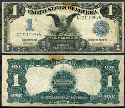США 1 доллар 1899 серебряный сертификат, голубая серия, орел, подписи Elliott, White Pick 338 c (7)   бумага  000-00-00