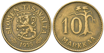 Финляндия 10 марок 1955 H KM 38 алюминиевая бронза 4169-719