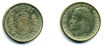 Испания 100 песет 1983 Хуан Карлос I (1975-2014) KM 826 алюминиевая бронза 41-543