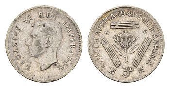 ЮАР 3 пенса 1941 Георг VI (1936-1952) KM 26 серебро 4564-925