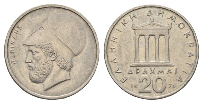 Греция 20 драхм 1976 Перикл, пантеон KM 120 медно-никель 83-1116
