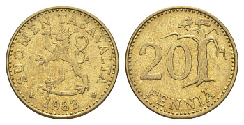 Финляндия 20 пенни 1982 KM 47 алюминиевая бронза 4648-431