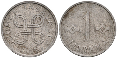 Финляндия 1 марка 1953 KM 38 железо 96-131