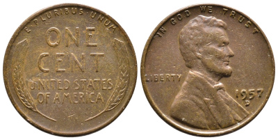 США 1 ЦЕНТ 1957 D ЛИНКОЛЬН KM A132 медь цинк 4364-735