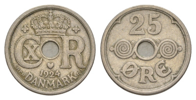 Дания 25 эре 1924 HCN, Кристиан X (1912-1947) KM 823 медно-никель 4638-643