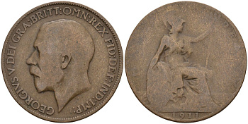 Великобритания 1/2 пенни 1911 Георг V (1910-1936) KM 809, Spink 4056 бронза 4143-644