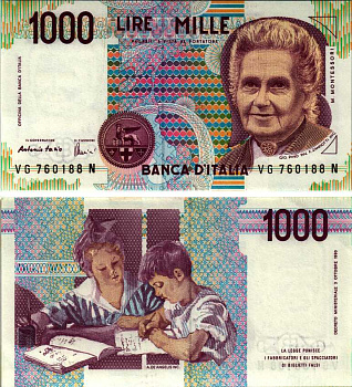 Италия 1000 лир 1990 Мария Монтессори Pick 114с бумага UNC (пресс) 7183-26-2-2