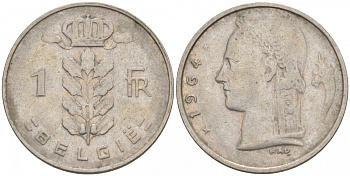 БЕЛЬГИЯ 1 ФРАНК 1964 BELGIE KM 143.1 медно-никель 68-342