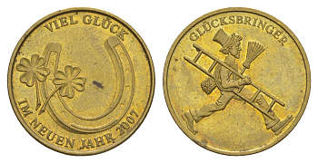 Австрия новогодний счастливый жетон 2007 диаметр 23 мм, вес 8,7 гр латунь aUNC 4656-513