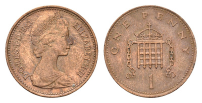 Великобритания 1 пенни 1983 Елизавета II (1952-2022) KM 927, Spink 4238 (B2) бронза 4685-1215