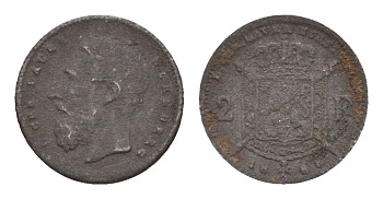 Бельгия игровой жетон в 2 франка 1888 диаметр 12,75 мм, вес 0,57 гр цинк железо 4651-1212