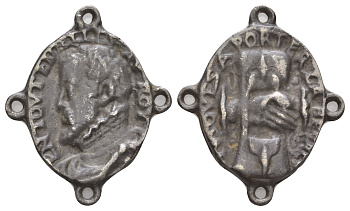 Франция религиозный медальон с изображением Викентия де Поля ND размер 43x36 мм, вес 14,74 гр литье 1516-544