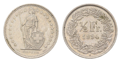 Швейцария 1/2 франка 1994 KM 23a медно-никель 187-561