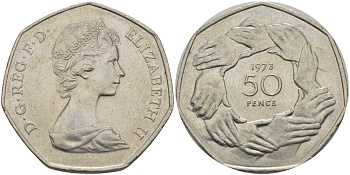 Великобритания 50 пенсов 1973 Елизавета II (1952-2022), вступление в Европейское экономическое сообщество KM 918, Spink 4224 медно-никель 32-1245