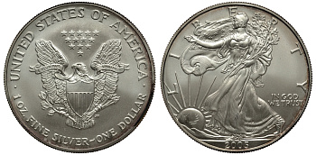 США 1 доллар 2005 шагающая свобода KM 273 серебро UNC 1084-6-24