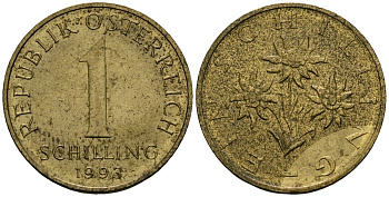 Австрия 1 шиллинг 1993 KM 2886 алюминиевая бронза 4135-226