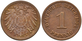 Германия 1 пфенниг 1904 A KM 10, J. 10 медь 4567-1162