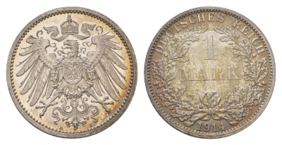 Германия 1 марка 1914 A, Вильгельм II (1888-1918) KM 14, J. 17 серебро aUNC 4626-231