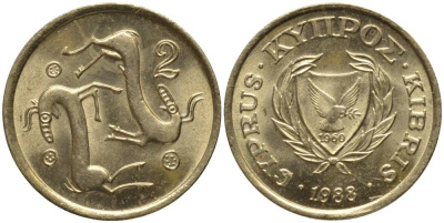 КИПР 2 ЦЕНТА 1988 КОЗЛЫ KM 54.2 никель латунь 211-663