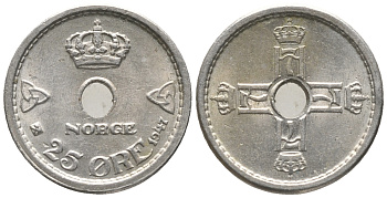 НОРВЕГИЯ 25 ЭРЕ 1947 ХОКОН VII (1905-1957) KM 384 медно-никель 100-1161