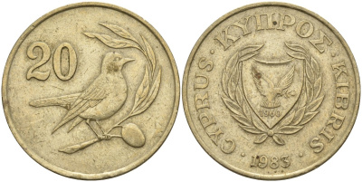 Кипр 20 центов 1983 птичка KM 57.1 никель латунь 4140-711