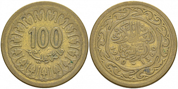 Тунис 100 миллимов 1960 АН1380, республика KM 309 латунь 3718-535