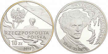 Польша 10 злотых 2011 MW, 70 лет со дня смерти Игнация Яна Падеревского пианиста, композитора KM 790 серебро PROOF 11-012-13
