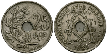 Бельгия 25 сантимов 1921 Belgie KM 69 медно-никель 4165-822