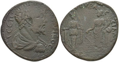 Римская Империя, Провинция Азия, Лидия, Гипепа АЕ 193 - 211 Септимий Север, бюст императора / Артемида и Тихе, 15,71 гр, rare Lindgren A 742D медь 1073-22-54