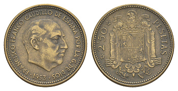 Испания 2,5 песеты 1953 (54) Франсиско Франко KM 785 алюминиевая бронза 4176-217