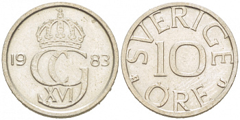Швеция 10 эре 1983 U Карл XVI Густав (1973- ) KM 850 медно-никель 3955-351