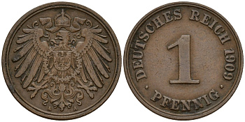 Германия 1 пфенниг 1909 A KM 10, J. 10 медь 192-644