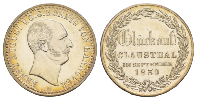 Ганновер 1 талер 1839 Посещение королем (Эрнст Август (1837-1851) монетного двора в Клаустале KM 184, AKS 131. J. HB 65, Davenport 668 серебро UNC 10-016-03