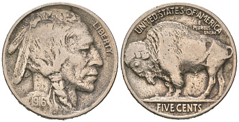 США 5 центов 1916 индеец, бизон KM 134 медно-никель 4618-1113