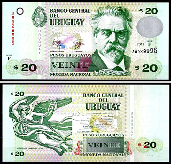 Уругвай 20 песо 2011 Pick 86 b бумага UNC (пресс) 402-48-2-1