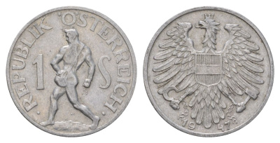 Австрия 1 шиллинг 1947 KM 2871 алюминий 4628-915