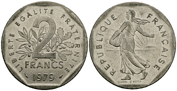 Франция 2 франка 1979 сеятель KM 942.1 никель 4120-416