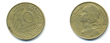 ФРАНЦИЯ 10 САНТИМОВ 1975 ТИП MARIANNE KM 929 медь алюминий никель 3999-1355