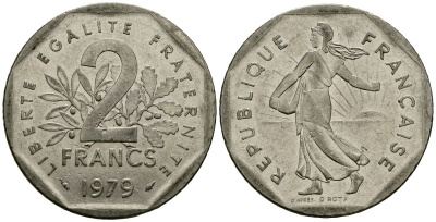 Франция 2 франка 1979 сеятель KM 942.1 никель 4120-416