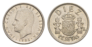 Испания 10 песет 1983 M, Хуан Карлос I (1975-2014) KM 827 медно-никель 4623-1232