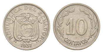 Эквадор 10 сентаво 1937 KM 76 никель 4640-1139