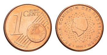 Нидерланды 1 евроцент 1999 Беатрикс (1980-2013), из ролла KM 234 сталь плакированная медью  UNC  M64-20