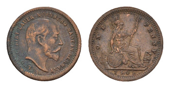 Великобритания игровой жетон в 1 пенни 1902 Эдуард VII, диаметр 12,75 мм, вес 0,61 гр бронза 4651-1166