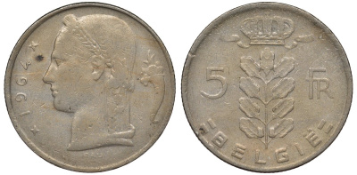 Бельгия 5 франков 1964 Belgie, Бодуэн I (1951-1993) KM 135.1 медно-никель 4681-543