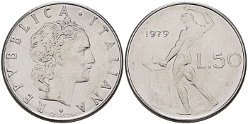 ИТАЛИЯ 50 ЛИР 1979 R, КУЗНЕЦ KM 95.1 сталь 67-647