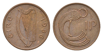 Ирландия 1 пенни 1986 мифологическая птица лира KM 20 бронза 4690-444